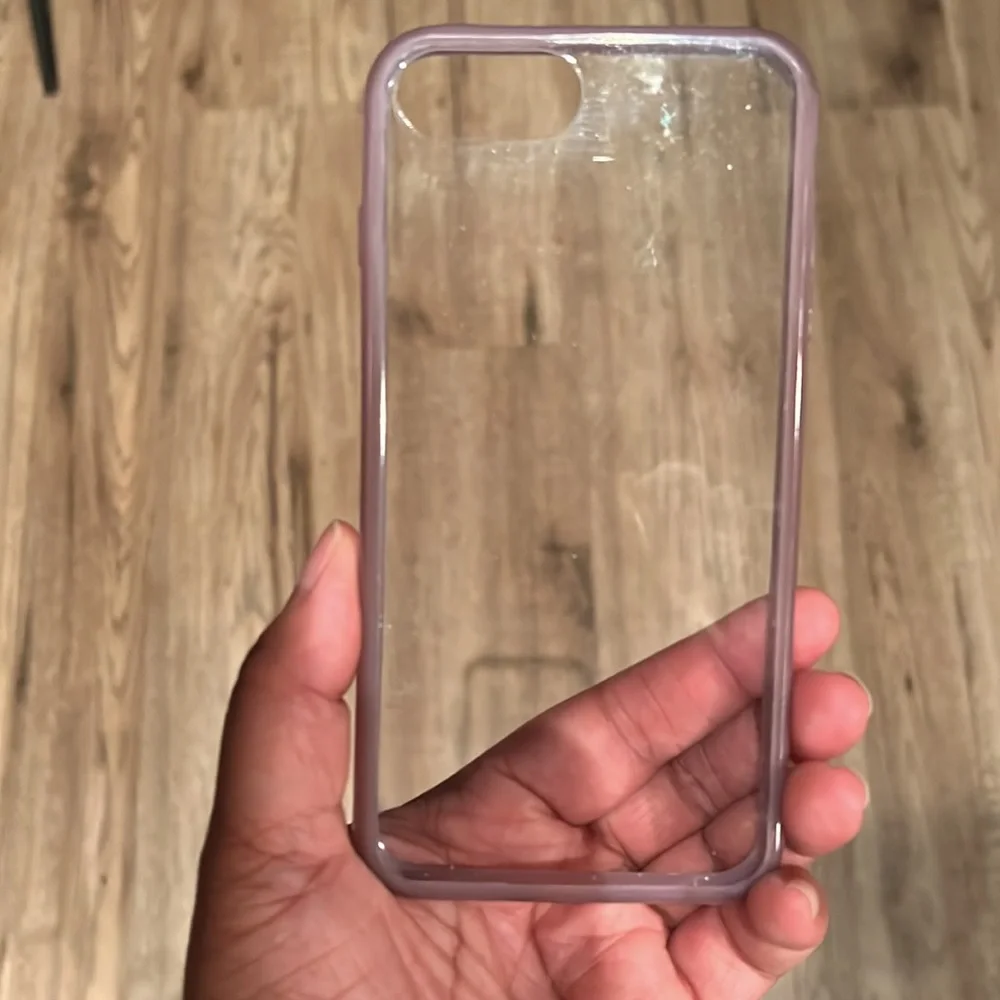 NEW Tempered Glass Screen Protectors w/USED iPhone Clear & Purple Lined Case